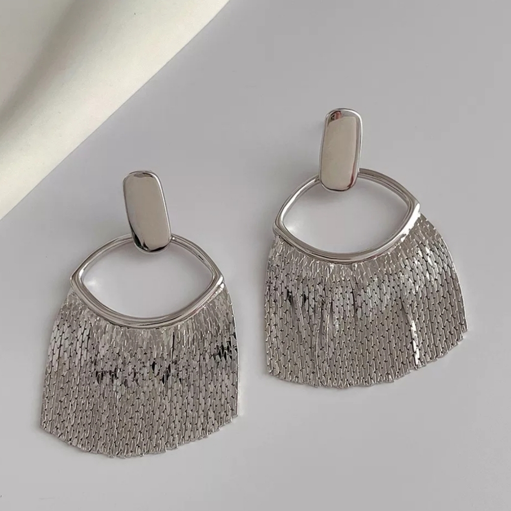 Silver Tassel Flowy Earrings